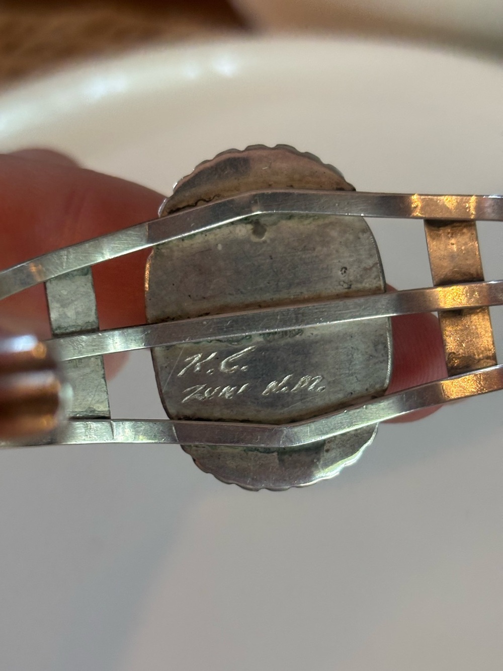 Vintage Zuni Sterling Silver Inlay Cardinal Cuff Bracelet Signed KC NM Turquoise - Picture 7 of 12